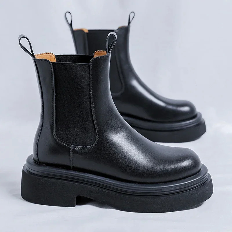 Mens boots British style thick soled mid top Chelsea boots Mens casual wear resistant mens high-quality motorcycle boots 241031