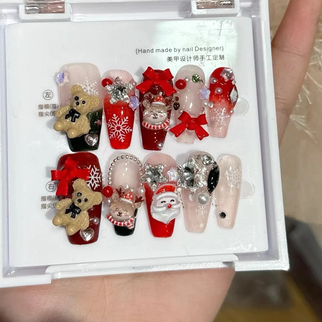 Handmade Christmas nails and Year elements are detachable and can be reused with fake nails 241031