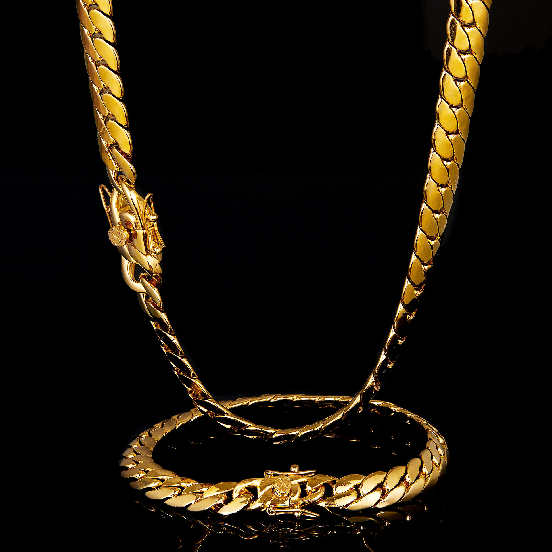 10mm Flat Snake 316L Stainless Steel Miami Cuban Chain Necklace Bracelet Jewelry
