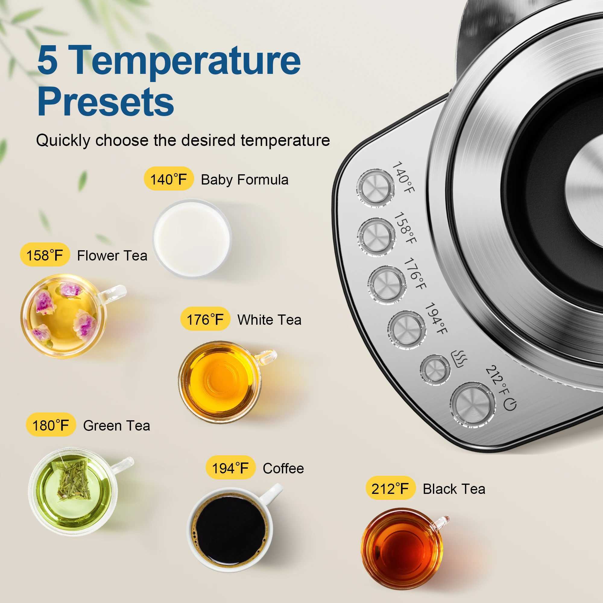 CACHOO 1.7L electric kettle temperature control 5 presets 1 hour to maintain warmth Y241102