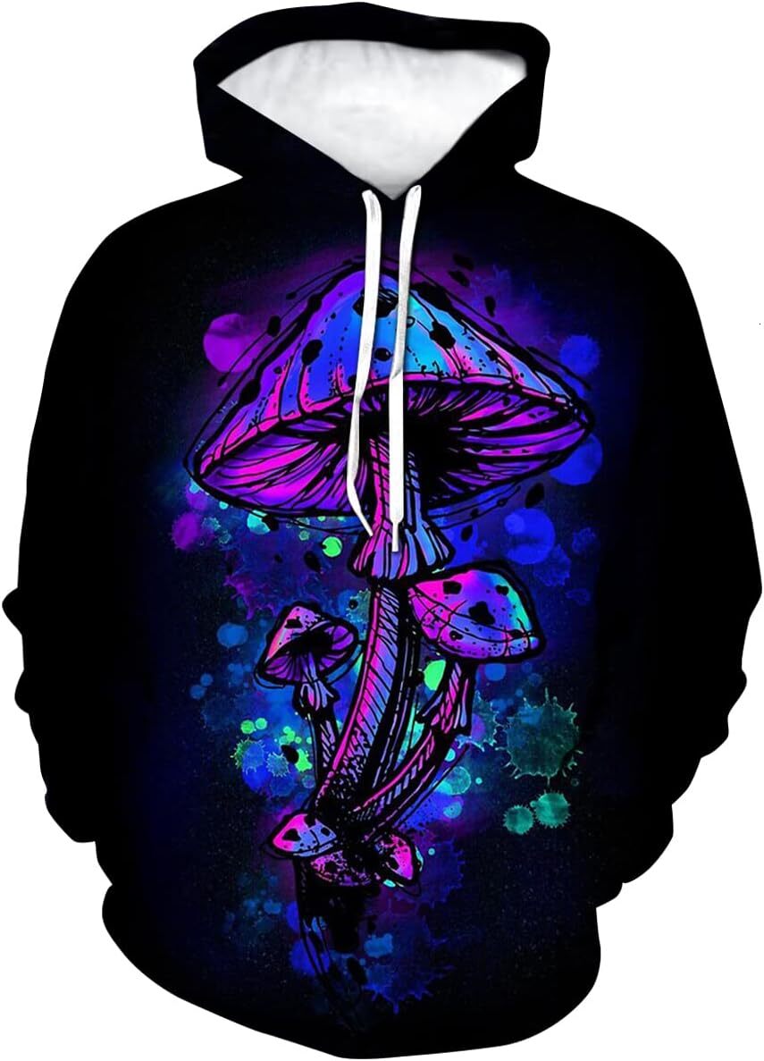 Hoodie for Mens Womens Mens Womens Novelty Hooded Sweatshirt Pullover HippieColorful poisonous mushrooms Graphic Hoodies sweatshirt Pullover Long Slee