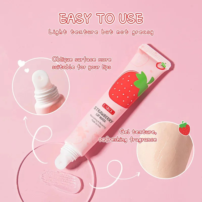 LAIKOU Natural Extract lipstick Good Night Girls lipstick Strawberry Flavor Nutrition Protection Lip Care Sleep facial mask 18g 241031