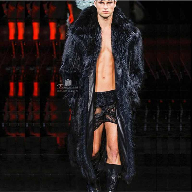 Fluffy Black Long Faux Fur Coat Men Winter Windproof Jacket Thick Warm Windbreaker Mink Fur Jacket Plus Size Lapel Overcoat 6XLXJ241102