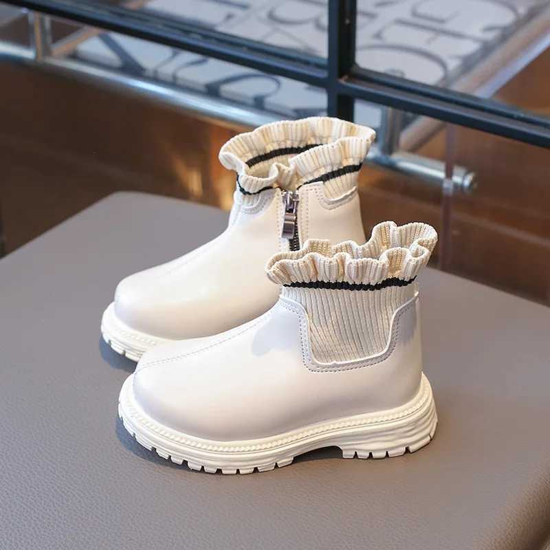 Knitted pleated border girls short boots spring autumn childrens platform boots princess wedding Par shoes M241102