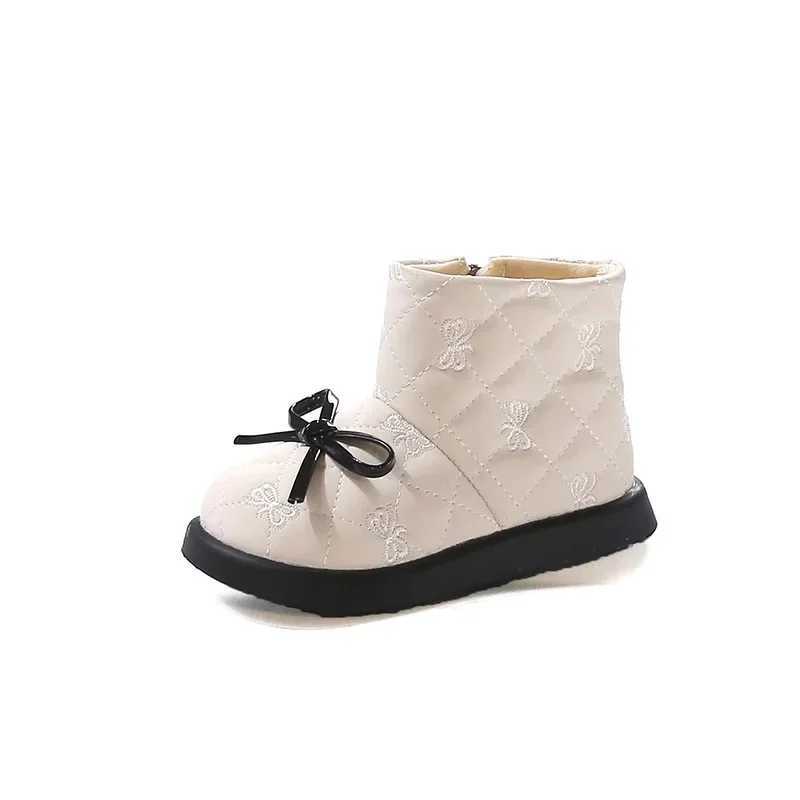 Elegant girl fashion princess boots fashion bow Versatile childrens short boots round non slip ankle boots side zipper M241102