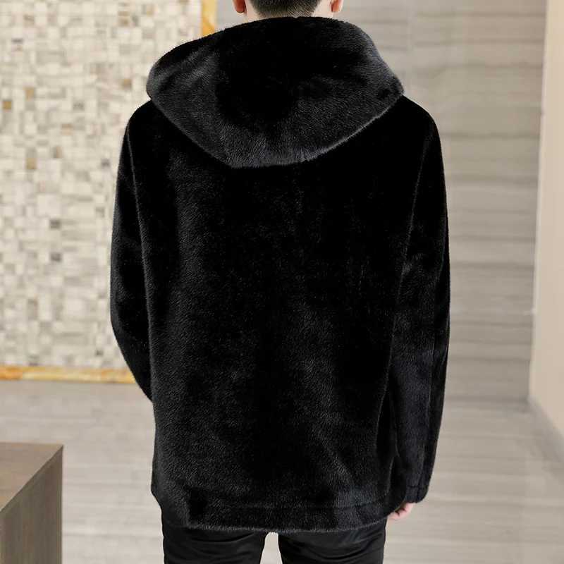 High Quality 2024 Autumn Winter Mens Thicken Fur Fleece Jackets Casual Warm Plush Coat Outwear Black Color Zipper Windproof TopXJ241102