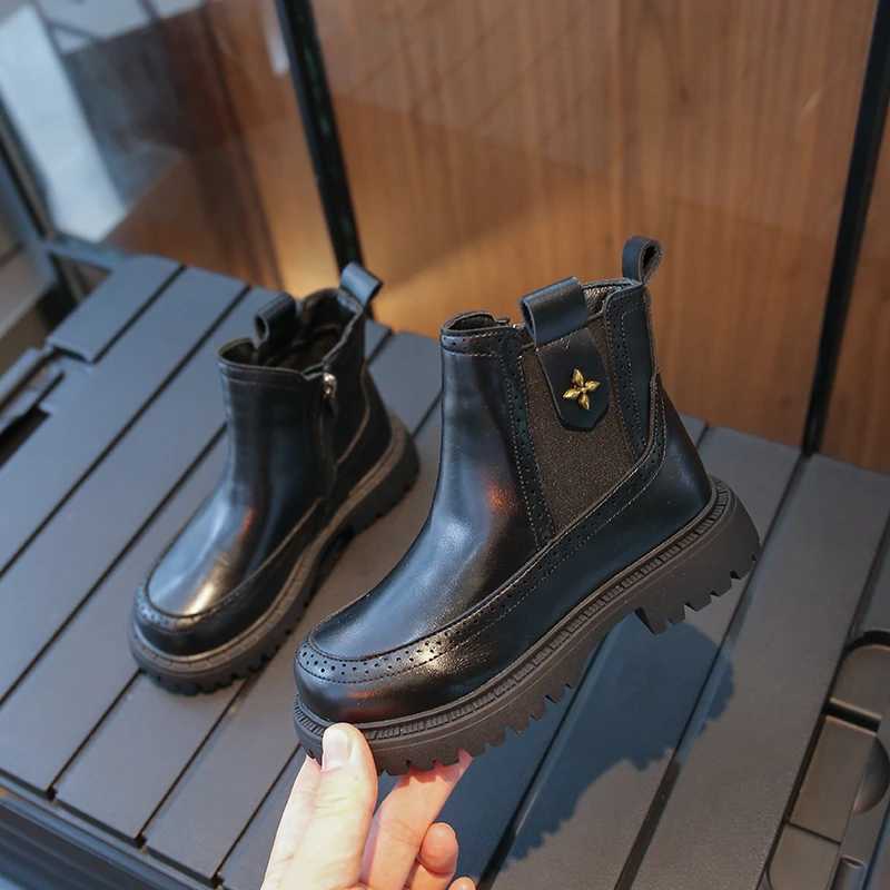 Fashion Kids Girls Short Boots Versatile Retro French Sle Solid Color Children Chelsea Boots Drop Shipping Classic Simple M241102