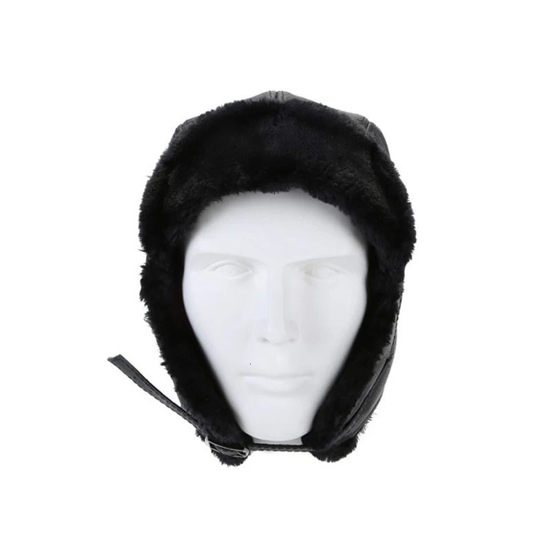 Mens winter womens Leifeng genuine leather hat pilot bomber trap hat artificial fur snow hat with ear flaps windproof and warm 241031