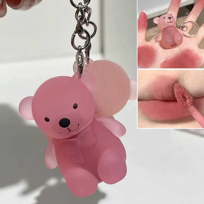 Cute Bear Key Chain lipstick Matte Velvet Mouse Grey Pink lipstick Waterproof Lasting Stick Free Lip Color Korean Cosmetics W241101