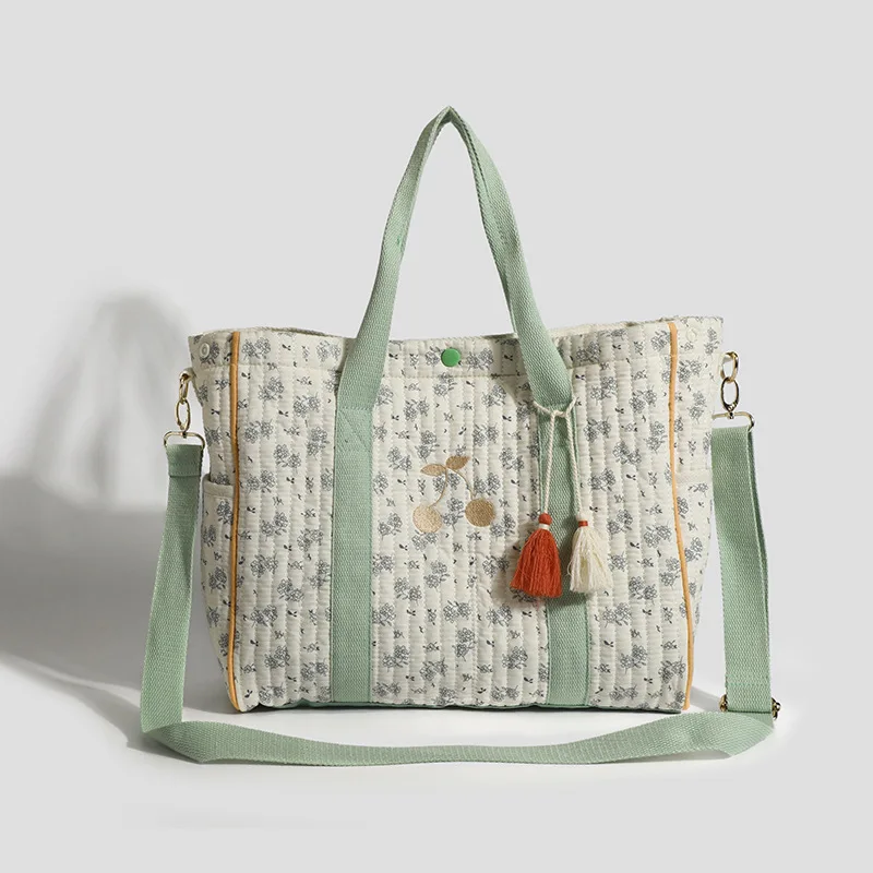 new CEL Spring New Mummy Bag Beige Green ing 2025 Floral Tote Bag Mom Storage Handbag