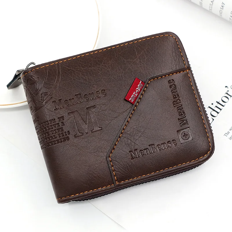 Men's Wallet Made of Leather Wax Oil Skin Purse for Men Coin Purse Short Male Card Holder Wallets Zipper Around Money Coin Purse