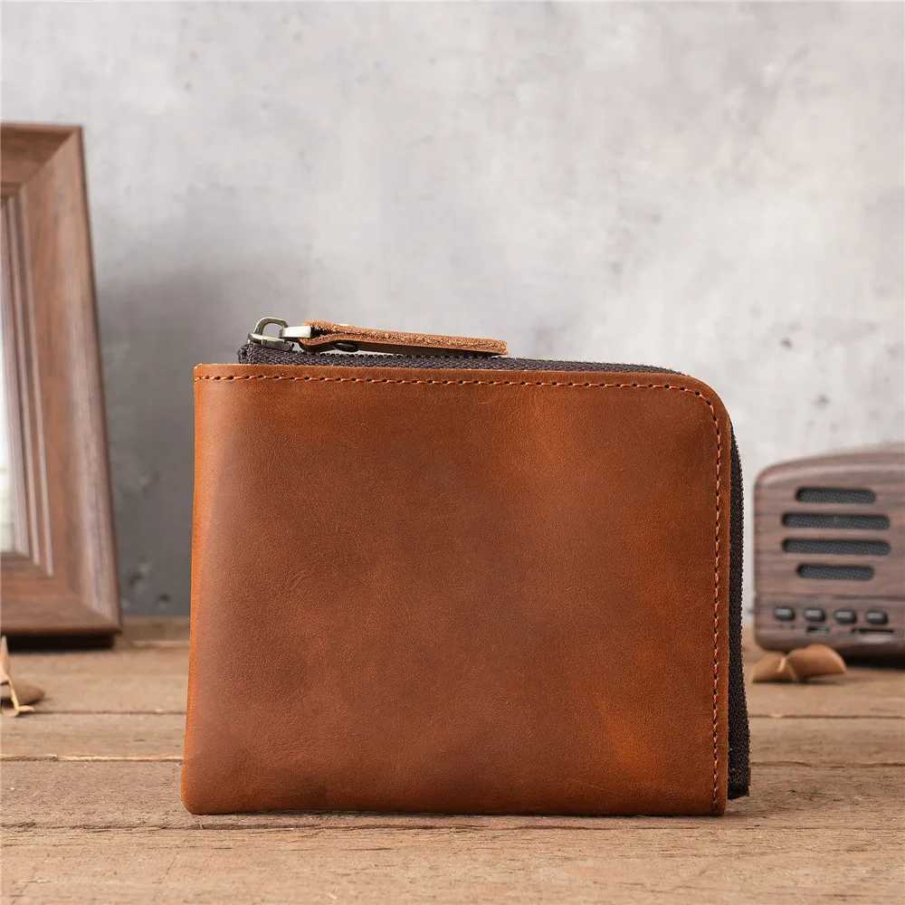 Men Small Wallets Genuine Leather Credit Business Card Holder Purse Mey Case Vintage Cluh Short Women Men Coin Pocket BagXJ241111