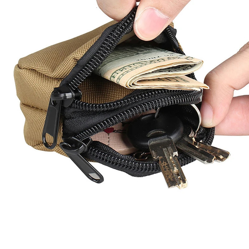 Nylon Double Zipper Pocket Coin Purse Men Outdoor Pouch Lightweight Small Card Holder Keys Storage Belt Waist Bag 241029