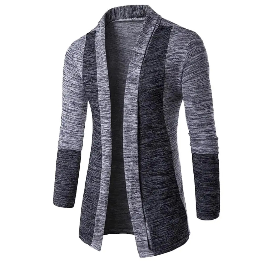 Retro Mens Sweater Cardigan Stitching Contrast Color Longsleeved Slimfit Jacket Jaqueta Masculina Inverno 241024