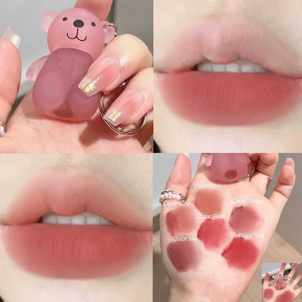 Cute Bear Key Chain lipstick Matte Velvet Mouse Grey Pink lipstick Waterproof Lasting Stick Free Lip Color Korean Cosmetics W241101