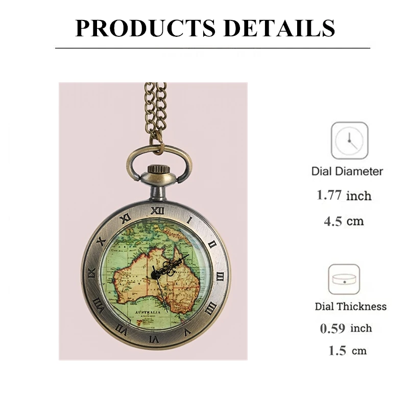 Classic Retro Bronze World new Map Quartz 2025 Pocket Watch with Necklace Chain Exquisite Pendant Gift Men's Clock Gift