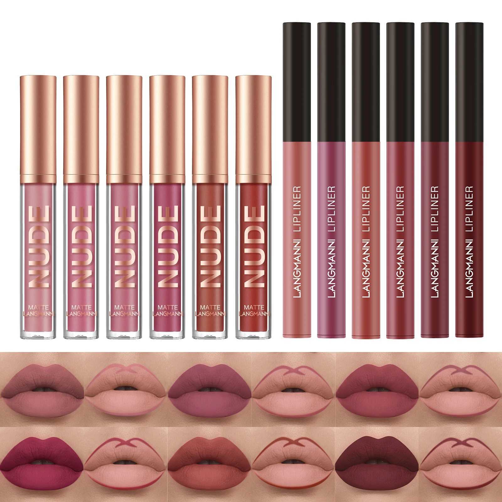 2-piece lip gloss and lip liner set matte finish non stick cup long-lasting lip color and liner combination perfect for defining lips W241101