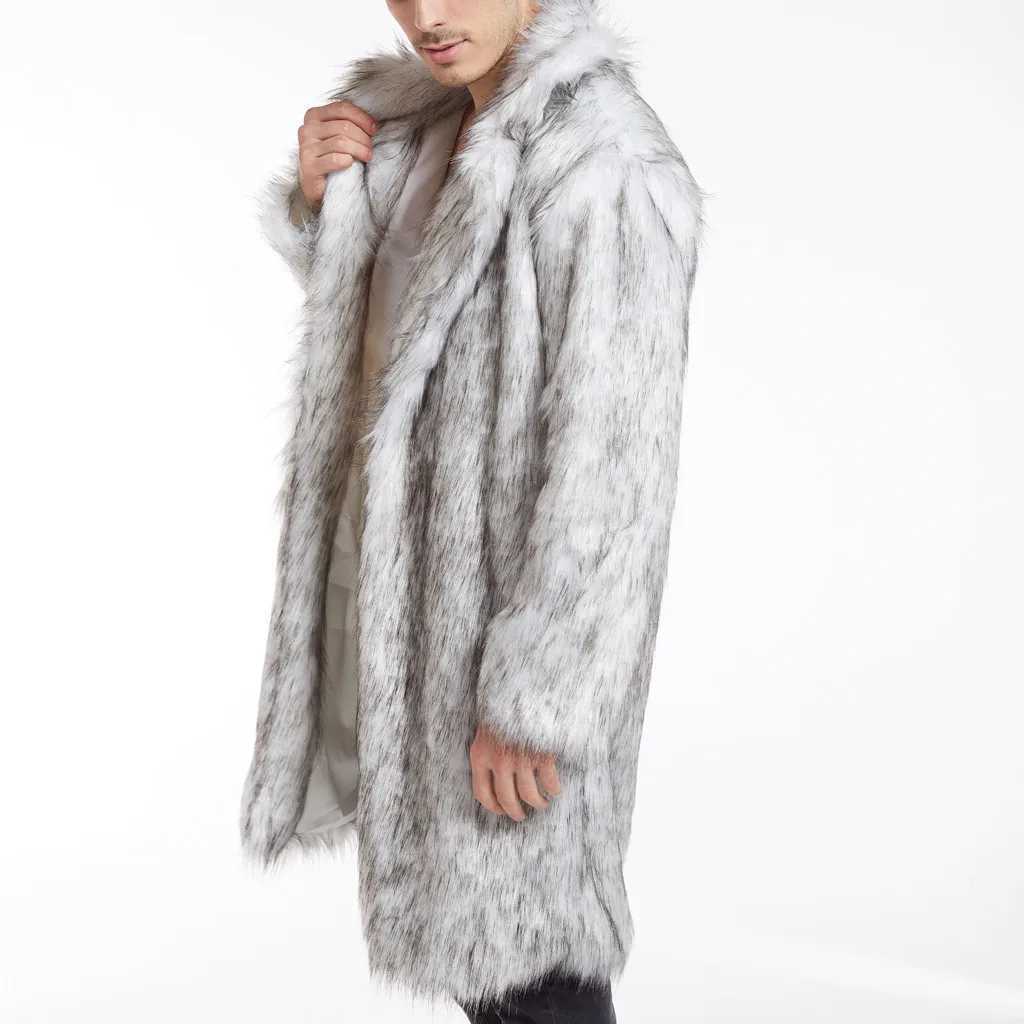Winter Thickened Mens Fur Overcoat Jacket Faux Fur Warm Male Long Sleeve Coats Mid Length Turn-Down Collar Mens Long Fur CoatXJ241102
