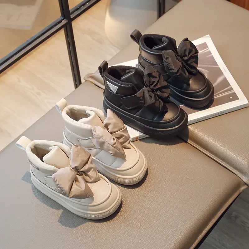 Classic Childrens Winter Boots Simple Edition Girls Snow Boots Sweet Bow Boots Fashionable Childrens Cotton Boots Thick Plush M241102