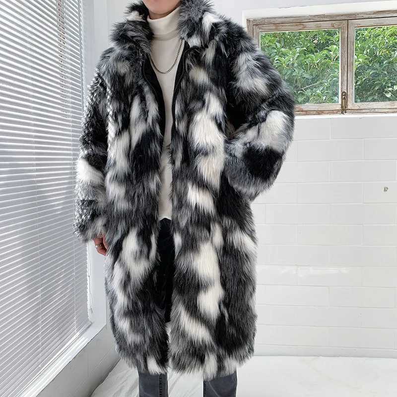 Winter Hip Hop Fur Coat Long Hooded Jacket Men Korean Fashion Warm Thicken Trench Coat Street Casual OvercoatXJ241102