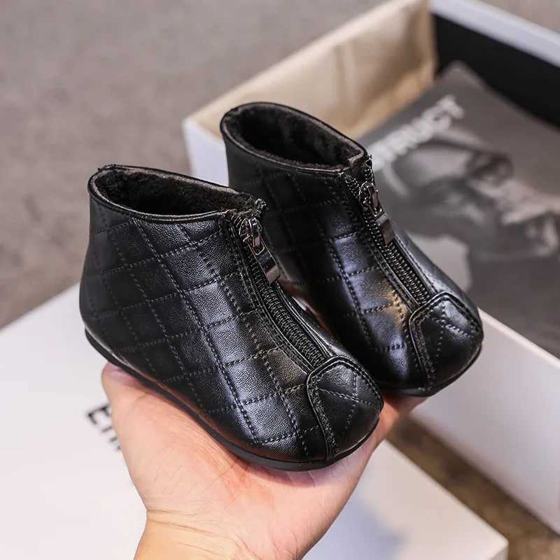 New Girls Boots Solid Color Front Zipper Fashion Childrens Casual Short Boots Simple Platform Korean Square Toe Childrens Shoes M241102