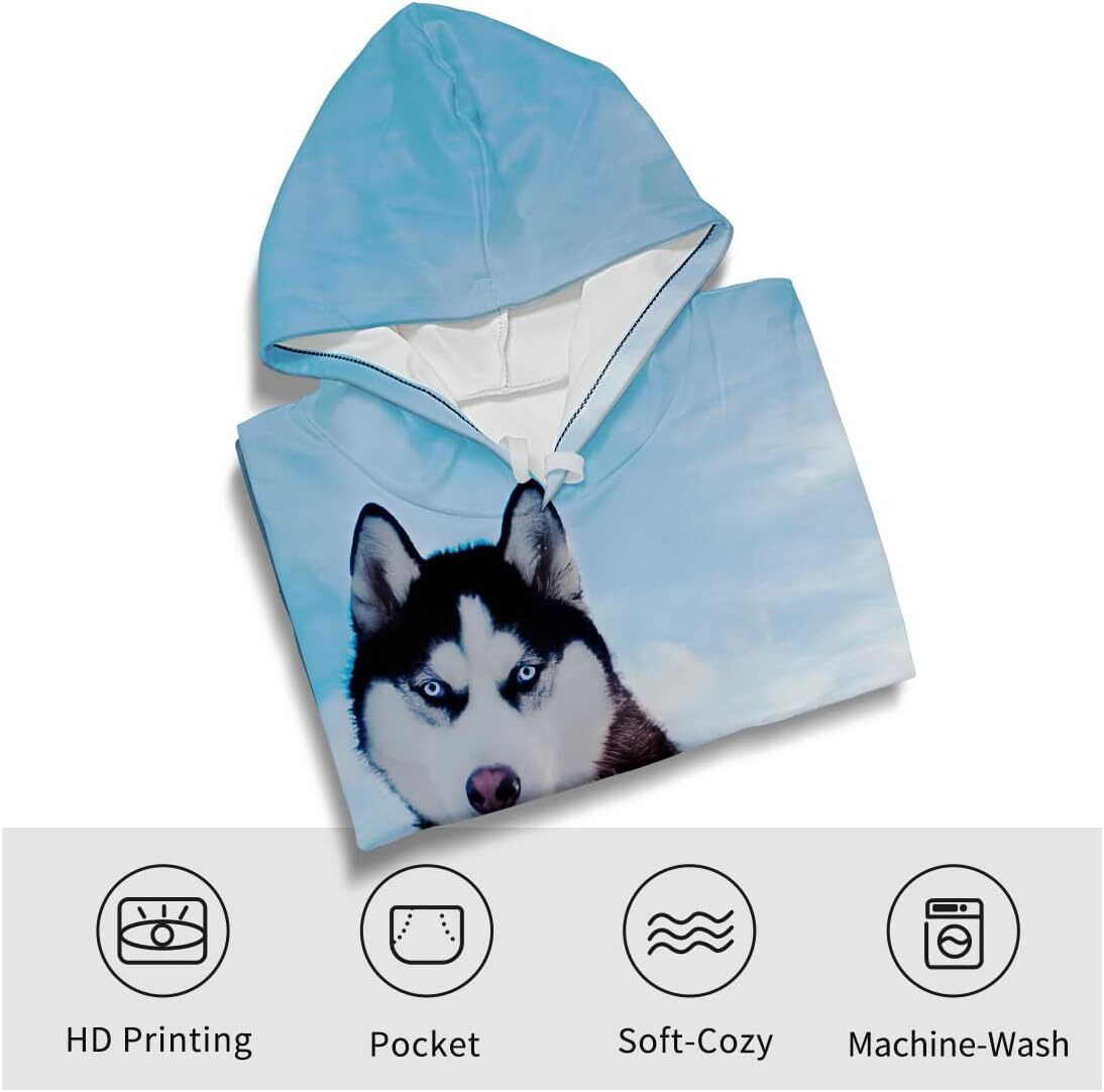 Hoodie for Mens Womens Novelty Siberian Husky 3D Print Hoodie Animal Sweatshirt Pullover for Men Women GraphicDreamy nerd Husky Pullover Long Sleeve