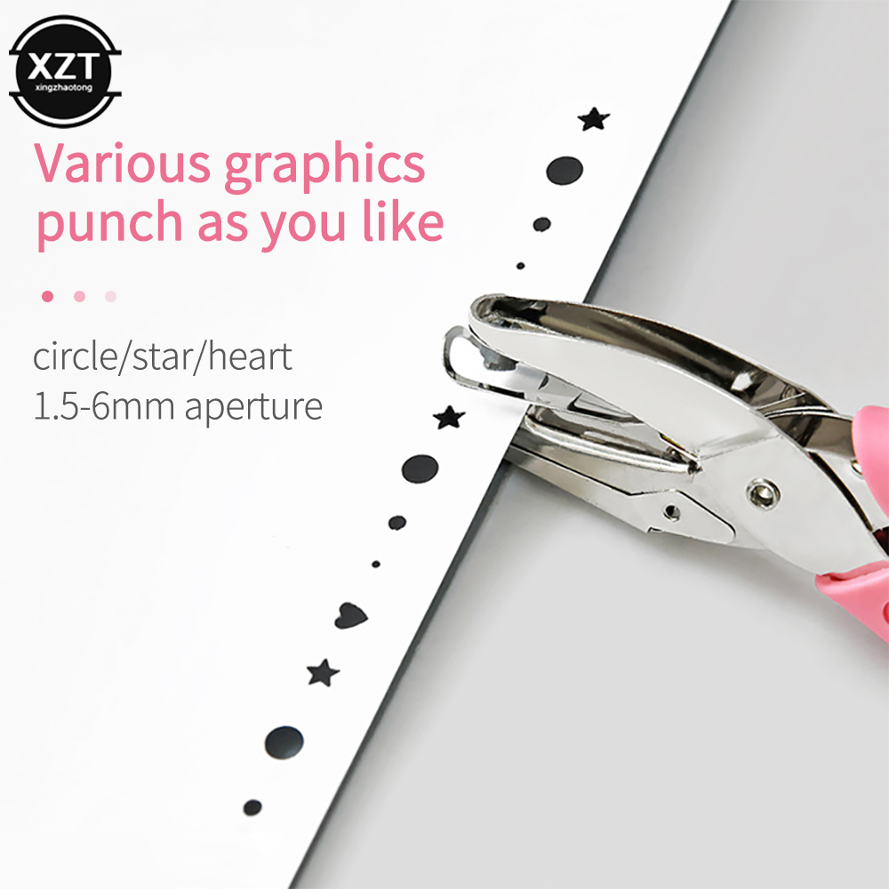 Mini Hole Punch DIY Paper Cutter Single Hole Puncher Cute Heart/Star/Circle Geometric Pattern Loose-leaf School Office Binding