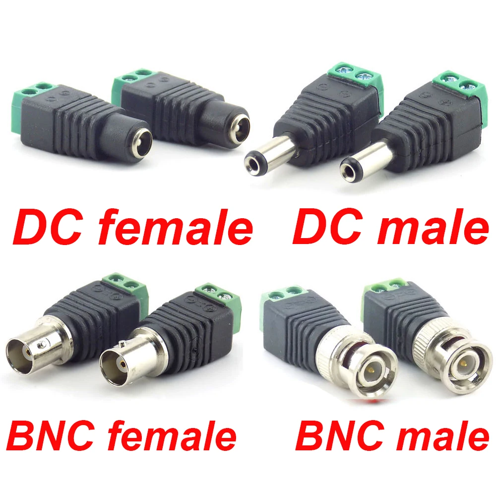 HKBTM bnc connector DC BNC Male female Connector Coax CAT5 Video Balun Adapter Plug for Led Strip Lights CCTV Camera Accessories