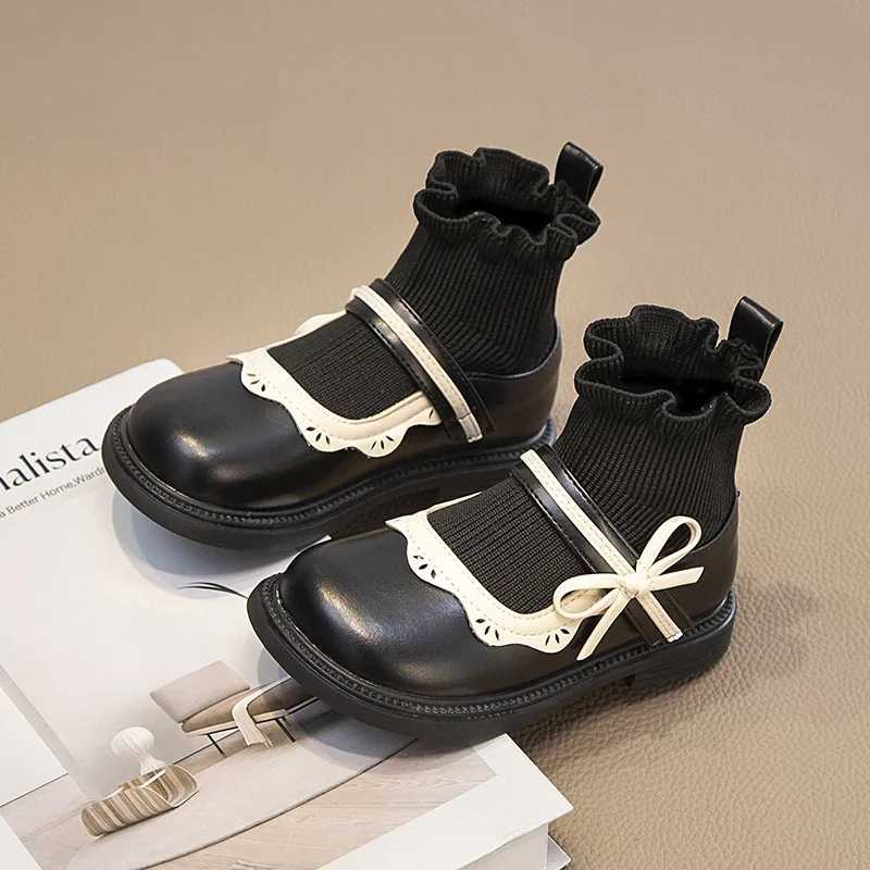 Autumn Childrens Shoes Sweet Chic Girls Leather Boots Side Bowknit Versatile Kids Fashion Princess Leather Boots Elegant M241102