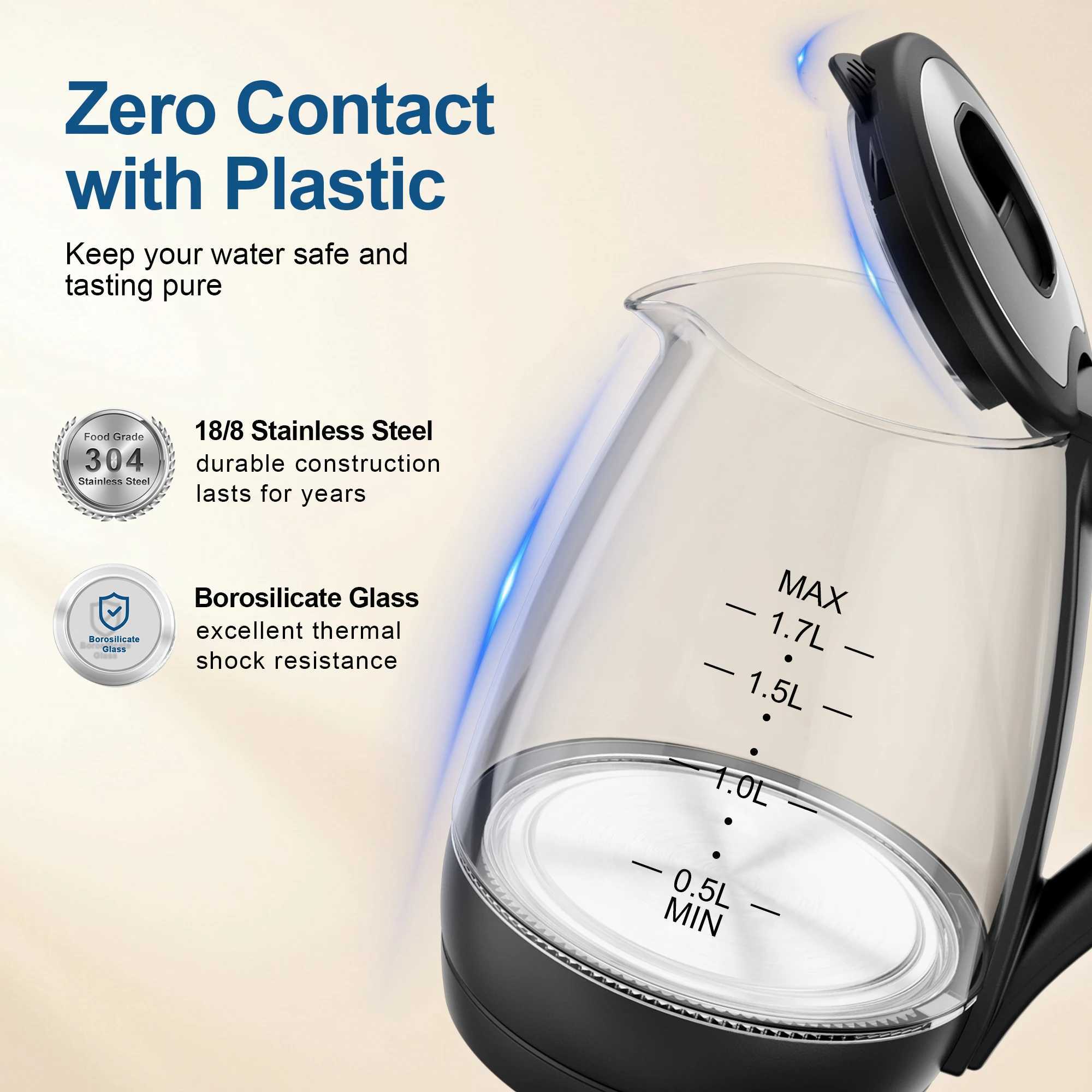 1.7L borosilicate electric kettle with LED indicator light fast heating hot water boiler Y241102