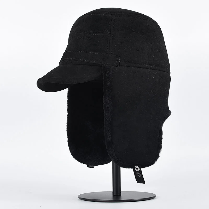 Ushanka Winter Ear Cap Autumn Russian Bomber Hat Mens Outdoor Warm Snow Artificial Fur Hat Dad Pilot Trap Hat 241031