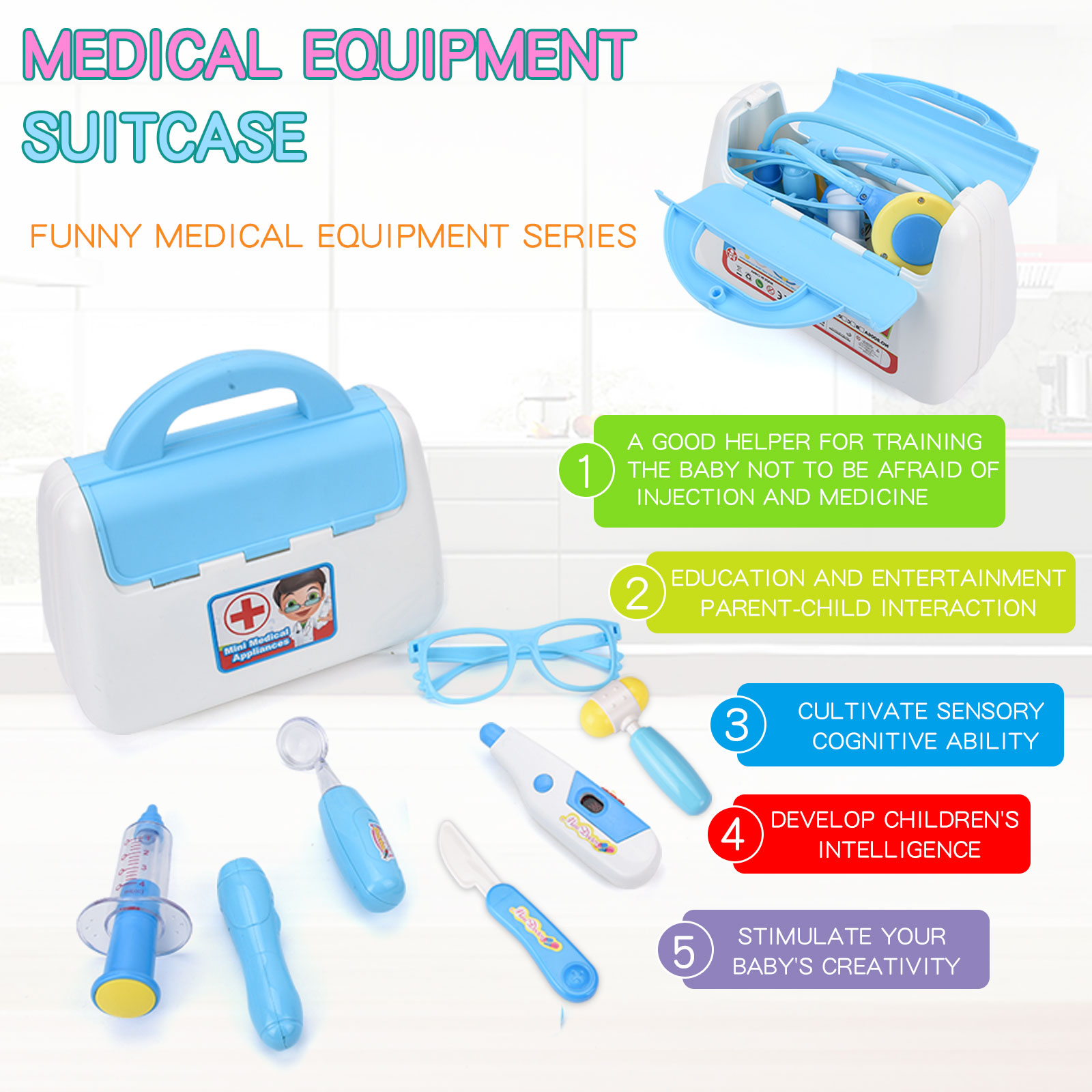 Children's 16 piece new set with sound and light medicine 2025 box, doctor and nurse's simulated medical tools, family toy
