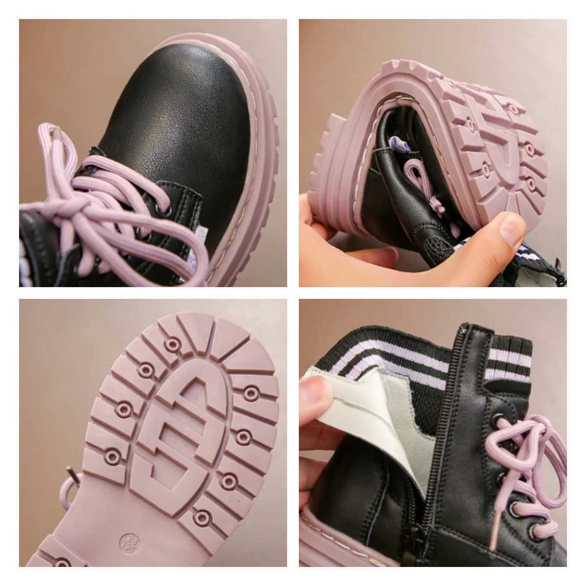 Fashion girls childrens boots autumn and winter casual shoes childrens soft leather ankle boots princess student high top sports shoes M241102