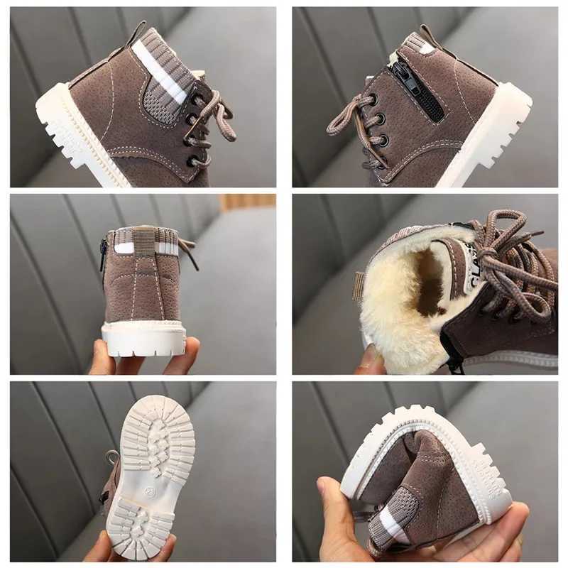 Winter Childrens Snow Boots Fashion Leather Girls Boots Warm Childrens Black Toddler Ankle Boots M241102