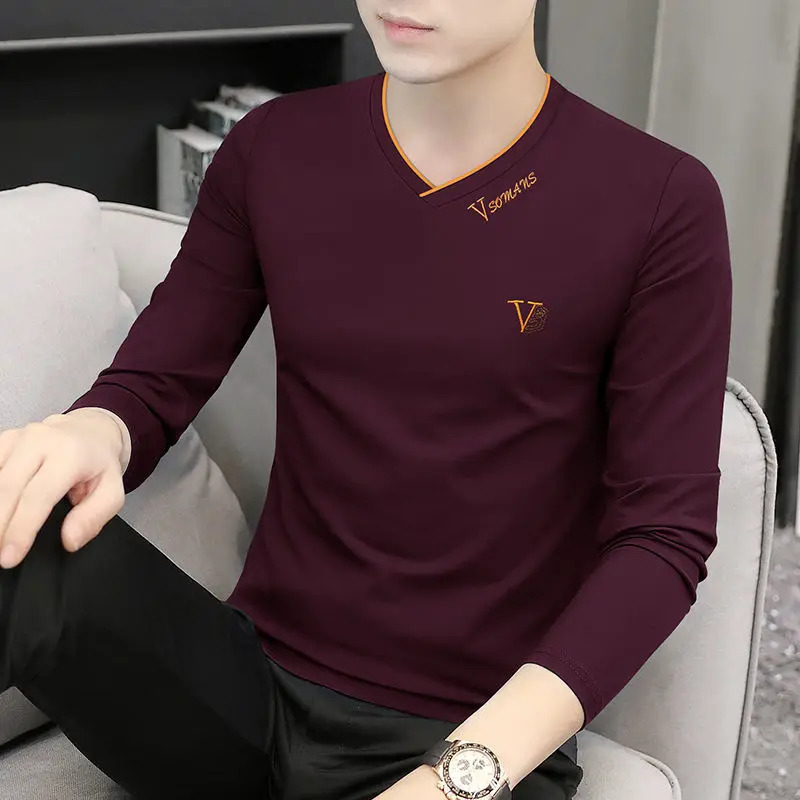 Korean Fashion Elegant Autumn T-shirt Men Loose Casual Sports Chic Solid Color Tee Y2K Hipster Street Casual Top Male Clothes 240321