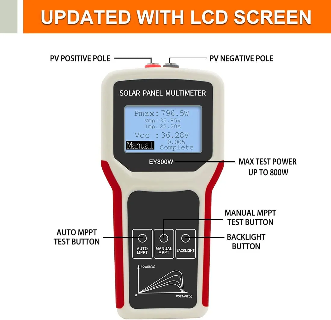 FrogBro 2025 Solar Panel Tester EL400B/ EY800W Photovoltaic Multimeter Smart MPPT Open new Circuit Voltage Troubleshooting Utility Tool