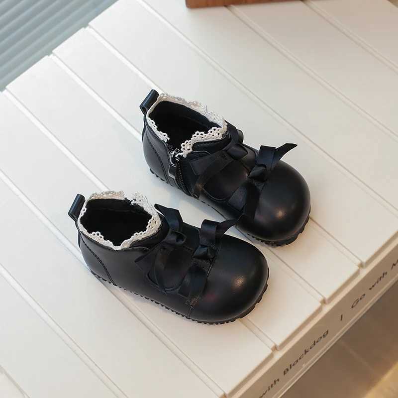 Childrens girls boots fashionable lace decoration bow zipper closure non slip shoes indoor and outdoor princess shoes M241102