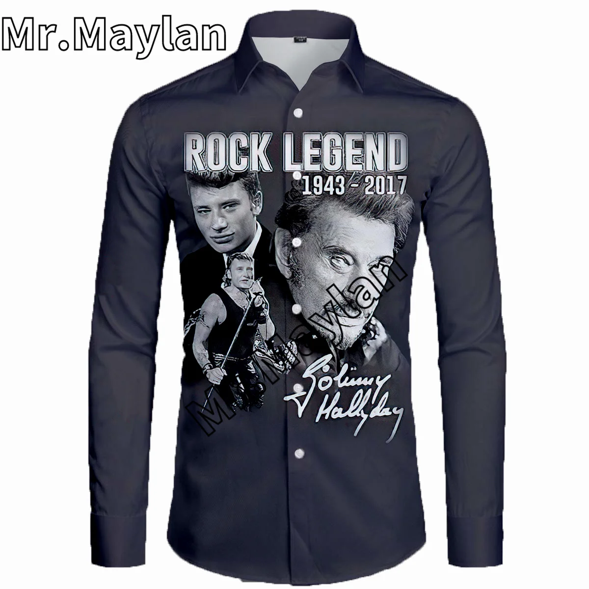 Johnny Hallyday 3D Shirt Hawaiian 2025 Shirt Men Summer Long Sleeve Shirt Men new Shirts 2023 Oversized 5XL shirt Camisas Masculinas-0167