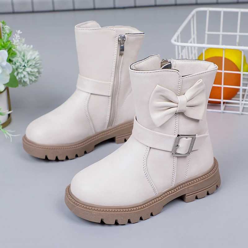 Girls Boots Bow Kids Fashion Buckle Cool Solid Color Toddler Girls Shoes Children Casual Boots Versatile Spring New Simple M241102