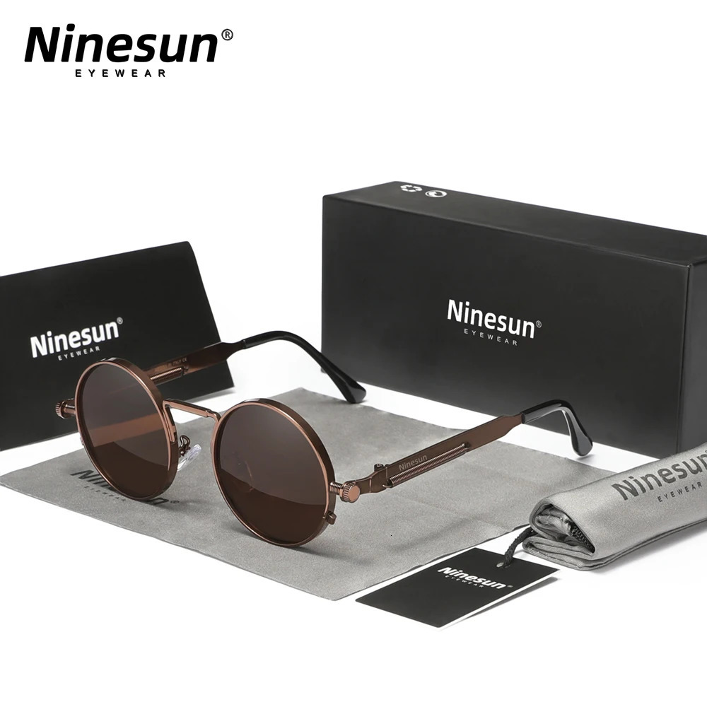 Ninesun Pochromic Gothic Steampunk Sunglasses Polarized Retro Round Mens Metal Frame Sunglasses 241031