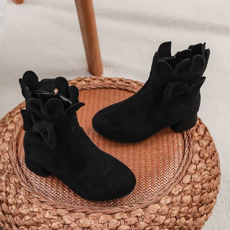 new high heels childrens shoes suitable for girls flowers autumn leather boots ankle childrens boots 5-16 year old childrens boots M241102