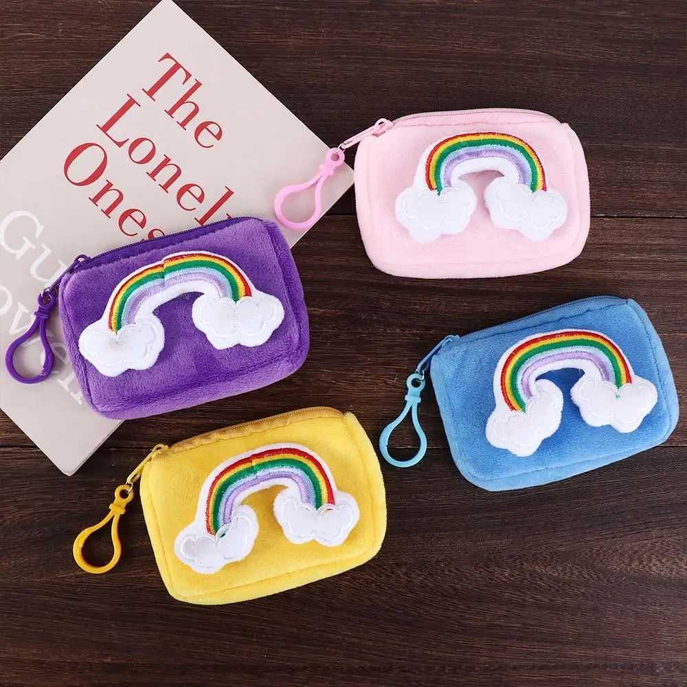 Cute Pink Rainbow Plush Toys Peluches Toy Purse Card Bag Decorati Portable Pendant with Keychain for Girl Kids GiftXJ241111