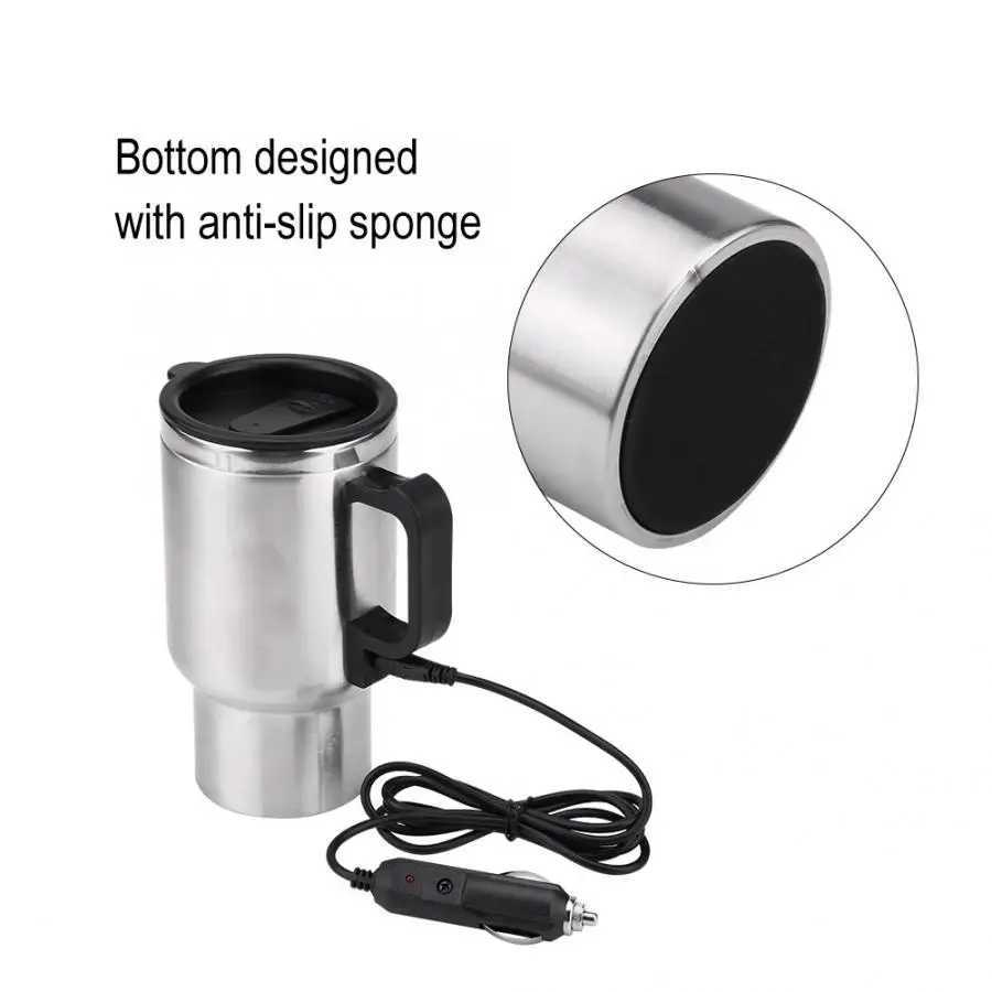 60W 12V 450ml electric kettle stainless steel car heating cup coffee tea car cup g travel water coffee milk hot g Y241102