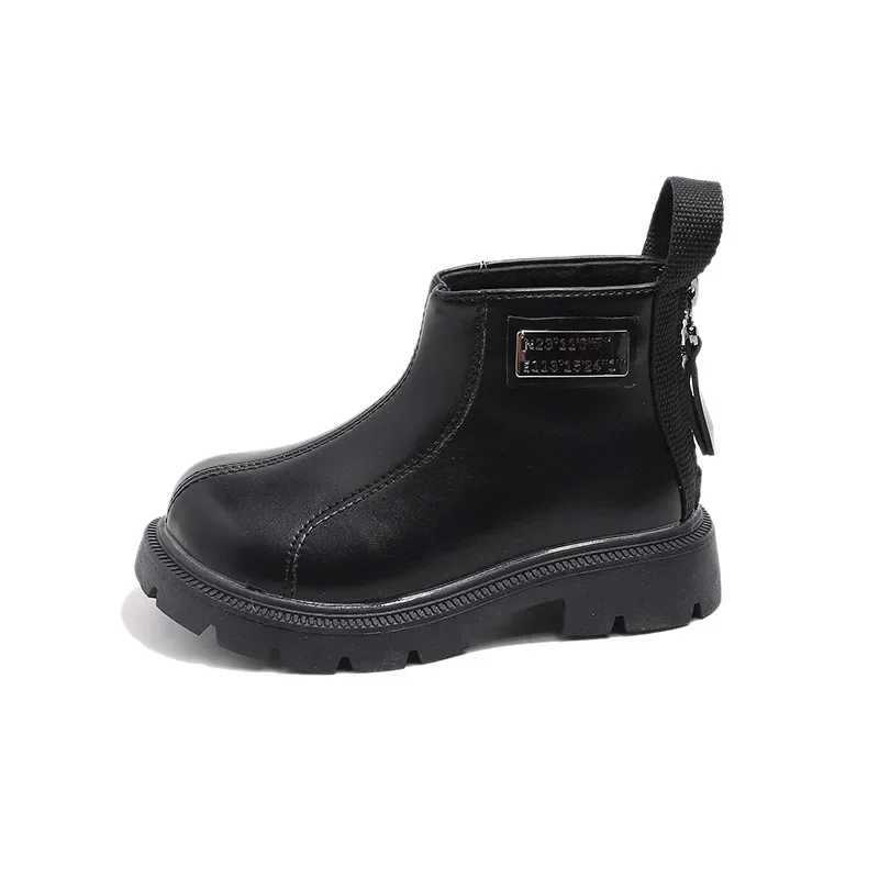 Childrens leather boots with zipper boys and girls short boots non slip new childrens ankle boots metal decoration M241102