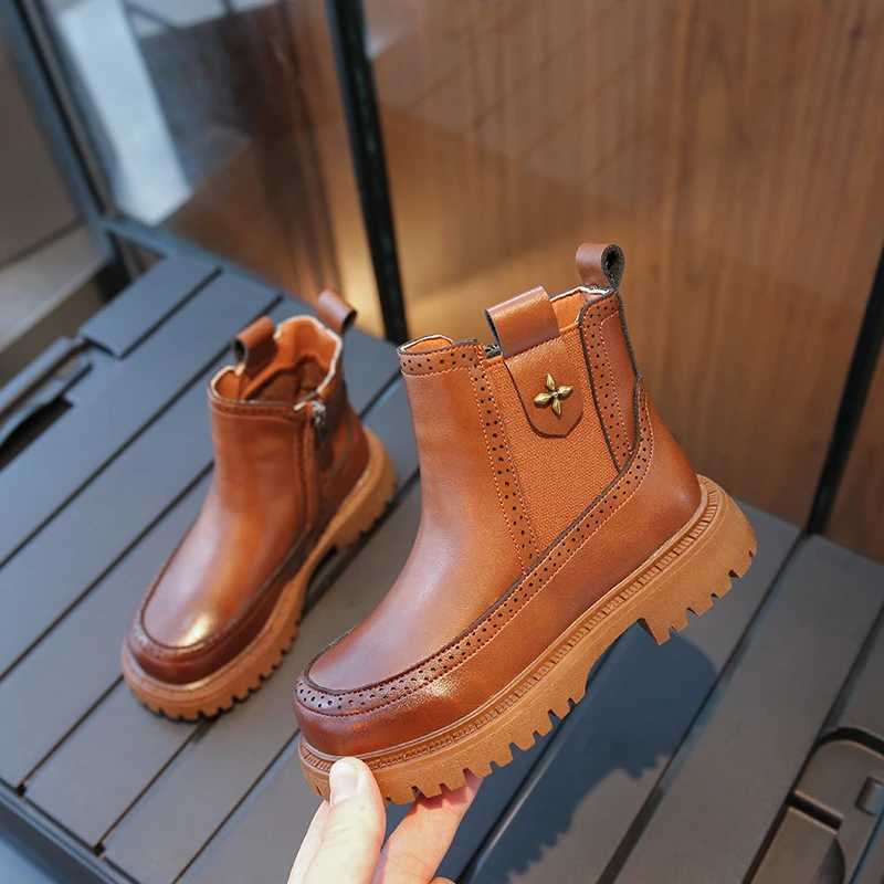 Fashion Kids Girls Short Boots Versatile Retro French Sle Solid Color Children Chelsea Boots Drop Shipping Classic Simple M241102