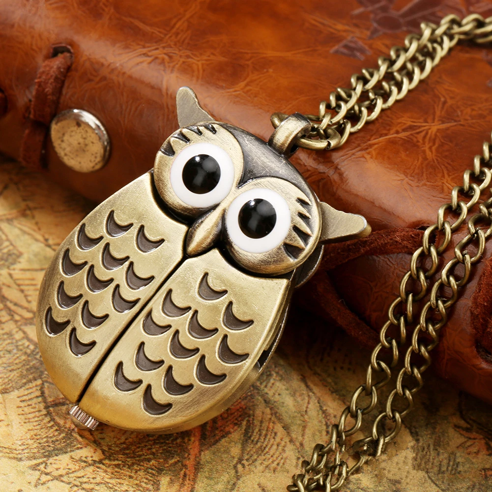 Bronze Mini new 2025 Owl Keychains Animals Quartz Pocket Watch Men Fans Souvenir Gifts with 80cm Neck Chain Gift Watch