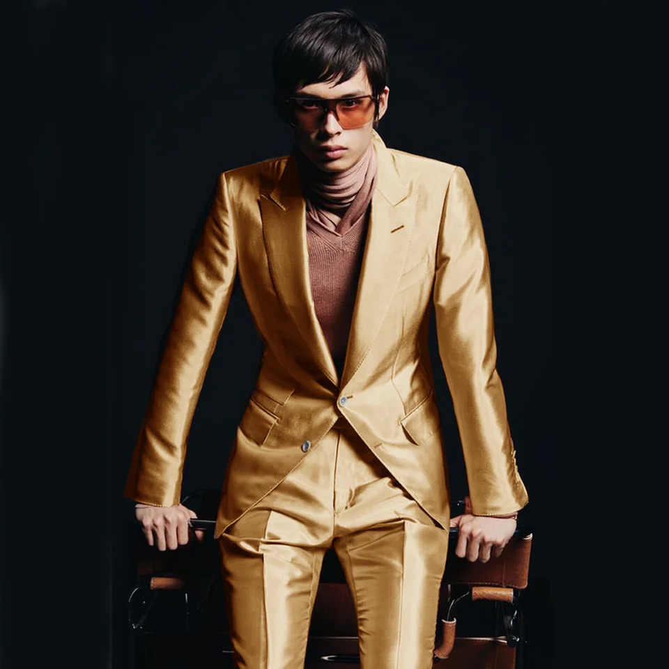 Mens Satin Suit Two Piece Single Breasted Wedding Stage Fit Double Suits Suite for Man Complete Jackets Dress Up 241024