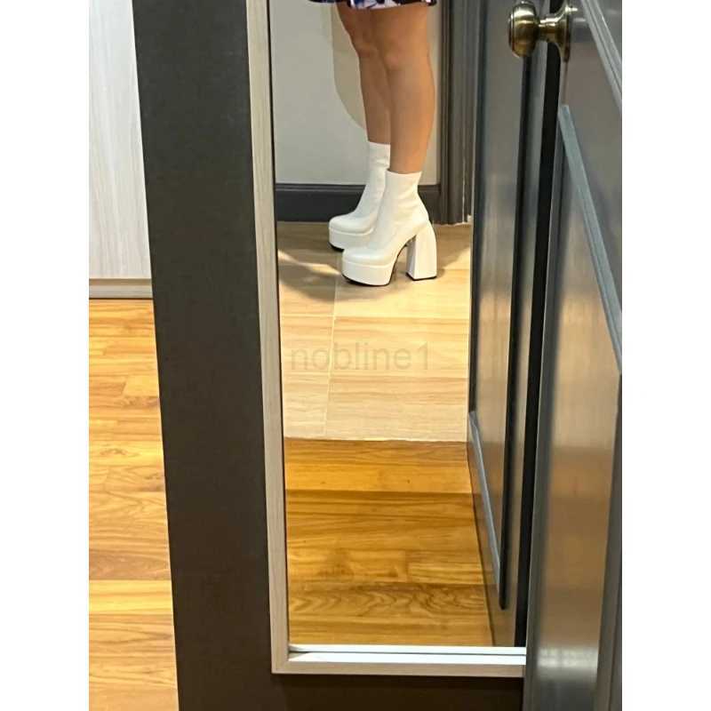 Boot Modern Boots Wen Platform H Round Toe Leather Boot Chunky H Zipper Designer Block Heel Shoes Fi Girls Casual Shoe Z241102