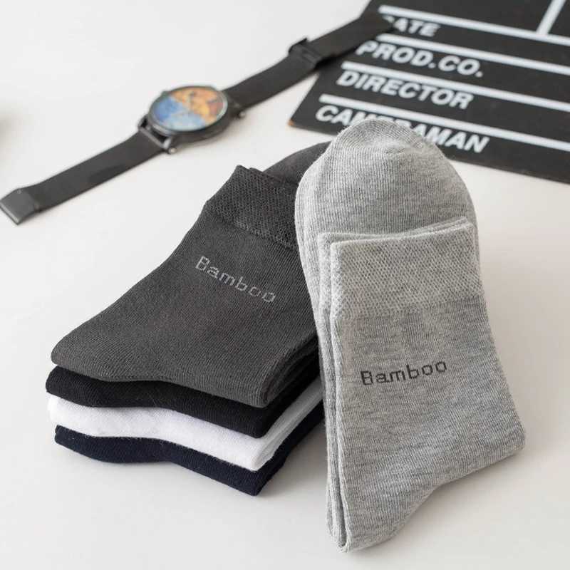 10Pairs/lot Men Bamboo Fiber Casual Black White Business Anti-Bacterial Breatheable Male Sock High Quality Size 38-45 LX241102