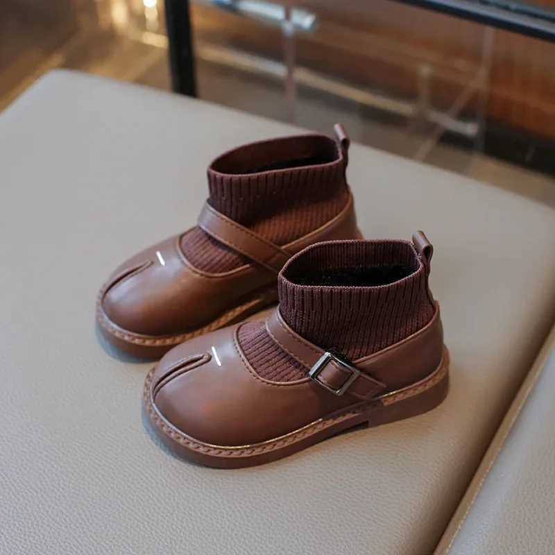 new girls ankle boots fashion patch work winter childrens flat shoes custom childrens cotton boots anti slip hook and loop M241102
